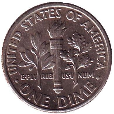 Монета 10 центов. 1992 (P) год, США. Рузвельт.