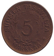 Монета 5 марок. 1947 год, Финляндия. Монета 5 марок. 1947 год, Финляндия.
