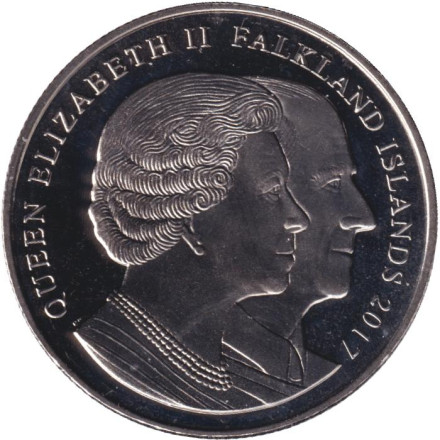 Монета 1 крона. 2017 год, Фолклендские острова. 70 лет свадьбе Королевы Елизаветы II и Принца Филиппа. Монета 1 крона. 2017 год, Фолклендские острова. 70 лет свадьбе Королевы Елизаветы II и Принца Филиппа.