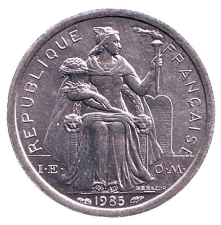 Монета 1 франк. 1985 год, Новая Каледония. UNC. Птица кагу.