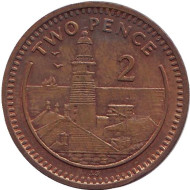Монета 2 пенса. 1991 год, Гибралтар. Маяк. (AB).