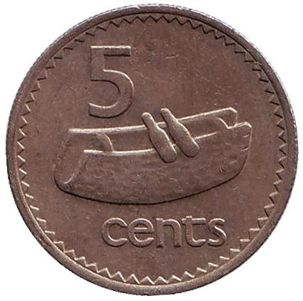 Монета 5 центов. 1979 год, Фиджи. Фиджийский барабан (лали).