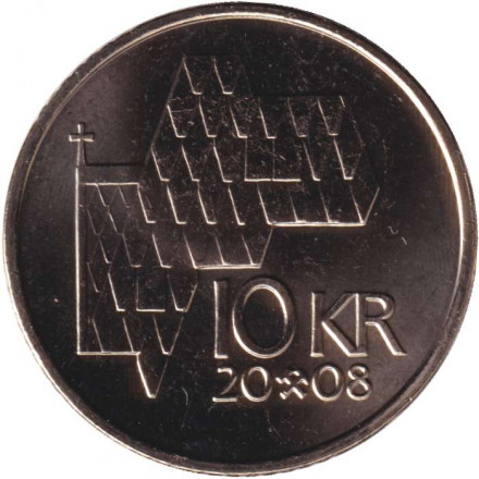 Монета 10 крон. 2008 год, Норвегия. Король Харальд V.