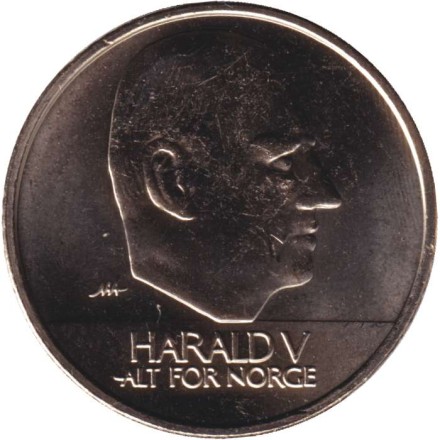 Монета 10 крон. 2008 год, Норвегия. Король Харальд V.