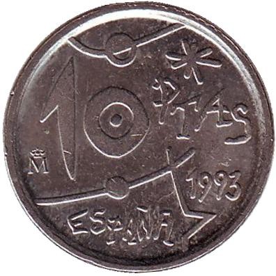 Монета 10 песет. 1993 год, Испания. Жоан Миро.