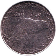 Монета 2 динара. 2011 год, Алжир. Одногорбый верблюд. Монета 2 динара. 2011 год, Алжир. Одногорбый верблюд.