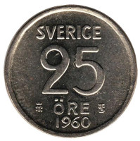 Монета 25 эре. 1960 год, Швеция.