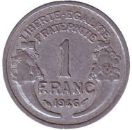 Монета 1 франк. 1946 год, Франция. Монета 1 франк. 1946 год, Франция.