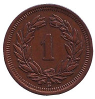Монета 1 раппен. 1912 год, Швейцария. Монета 1 раппен. 1912 год, Швейцария.