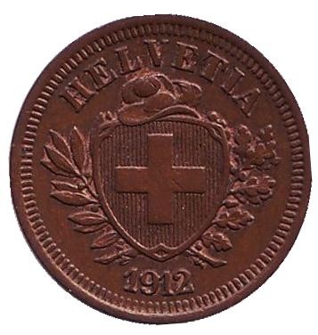 Монета 1 раппен. 1912 год, Швейцария.