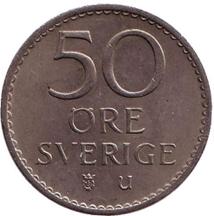 Монета 50 эре. 1972 год, Швеция.