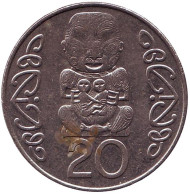 Монета 20 центов. 2004 год, Новая Зеландия. Божок. Монета 20 центов. 2004 год, Новая Зеландия. Божок.