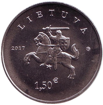 Монета 1,5 евро. 2017 год, Литва. Литовская гончая и жемайтская лошадь. (Жемайтукас). Серия "Литовская природа". Монета 1,5 евро. 2017 год, Литва. Литовская гончая и жемайтская лошадь. (Жемайтукас). Серия "Литовская природа".