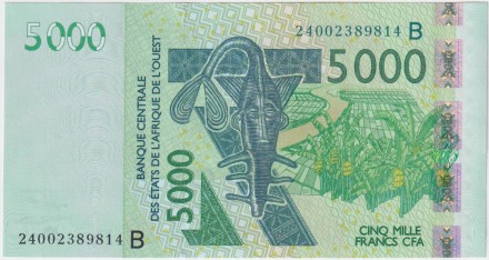 Банкнота 5000 франков. 2024 год, Западноафриканский экономический и валютный союз. Бенин. (B).