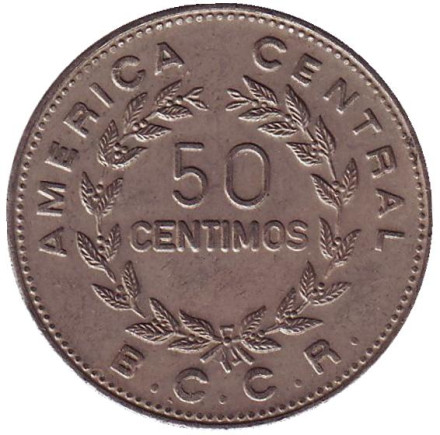 Монета 50 сантимов. 1975 год, Коста-Рика.