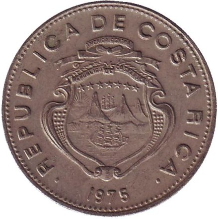 Монета 50 сантимов. 1975 год, Коста-Рика. Монета 50 сантимов. 1975 год, Коста-Рика.
