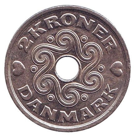 Монета 2 кроны. 2005 год, Дания.