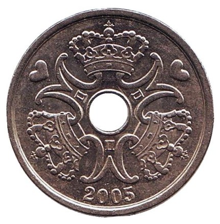 Монета 2 кроны. 2005 год, Дания.