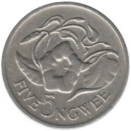 Монета 5 нгве. 1982 год, Замбия. Цветок "Дневная красавица". 