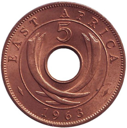 Монета 5 центов, 1963 год, Восточная Африка. XF-aUNC.