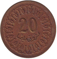 Монета 20 миллимов. 1960 год, Тунис. Монета 20 миллимов. 1960 год, Тунис.