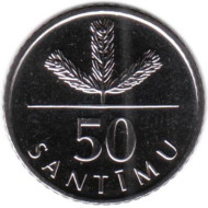 Монета 50 сантимов. 2009 год, Латвия. Саженец соснового дерева. Монета 50 сантимов. 2009 год, Латвия. Саженец соснового дерева.