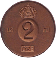 Монета 2 эре. 1971 год, Швеция. Монета 2 эре. 1971 год, Швеция.
