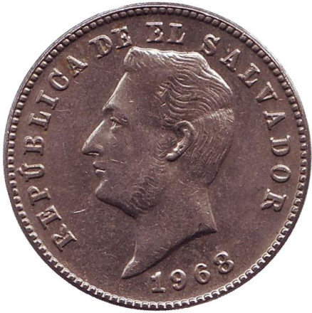 Монета 10 сентаво. 1968 год, Сальвадор. Франсиско Морасан.