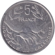 Монета 5 франков. 2001 год, Новая Каледония. Птица кагу.