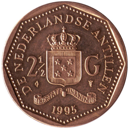 Монета 2,5 гульдена. 1995 год, Нидерландские Антильские острова.