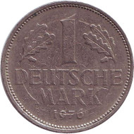 Монета 1 марка. 1976 год (F), ФРГ. Монета 1 марка. 1976 год (F), ФРГ.