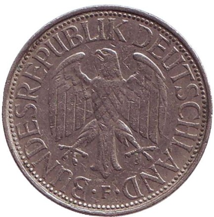 Монета 1 марка. 1976 год (F), ФРГ. Монета 1 марка. 1976 год (F), ФРГ.