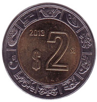 Монета 2 песо. 2013 год, Мексика. Монета 2 песо. 2013 год, Мексика.