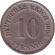 Монета 10 пфеннигов. 1908 год (F), Германская империя. Монета 10 пфеннигов. 1908 год (F), Германская империя.