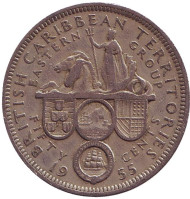 Монета 50 центов. 1955 год, Восточно-Карибские государства.