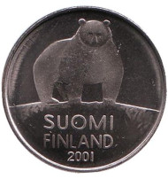Монета 50 пенни. 2001 год, Финляндия. Медведь. Монета 50 пенни. 2001 год, Финляндия. Медведь.
