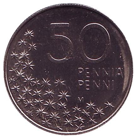Монета 50 пенни. 2001 год, Финляндия. Медведь.