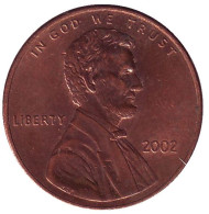 Монета 1 цент. 2002 год (P), США. Линкольн. Монета 1 цент. 2002 год (P), США. Линкольн.