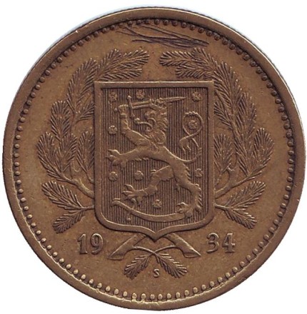 Монета 20 марок. 1934 год, Финляндия. Состояние - F. Монета 20 марок. 1934 год, Финляндия. Состояние - F.