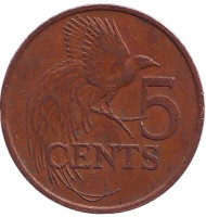 Монета 5 центов. 1983 год, Тринидад и Тобаго. Райская птица. Монета 5 центов. 1983 год, Тринидад и Тобаго. Райская птица.