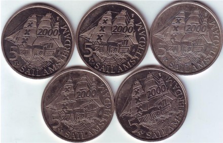 Парусный фестиваль в Амстердаме. Набор монетовидных жетонов (5 шт.). 2000 год, Нидерланды.