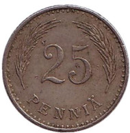 Монета 25 пенни. 1928 год, Финляндия. Монета 25 пенни. 1928 год, Финляндия.