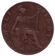 Монета 1/2 пенни. 1917 год, Великобритания. Монета 1/2 пенни. 1917 год, Великобритания.