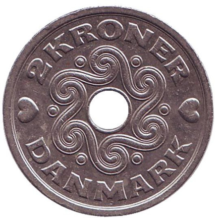 Монета 2 кроны. 1995 год, Дания.