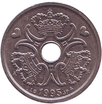 Монета 2 кроны. 1995 год, Дания.