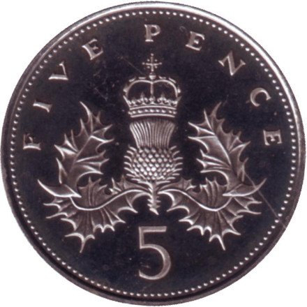 Монета 5 пенсов. 1983 год, Великобритания. Proof. (Из обращения).