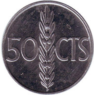 Монета 50 сентимо. 1975 год, Испания. Монета 50 сентимо. 1975 год, Испания.