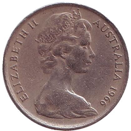 Монета 5 центов. 1966 год, Австралия. Ехидна.