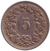 Монета 5 раппенов. 1913 год, Швейцария.