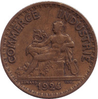 Монета 1 франк. 1924 год, Франция. (Закрытая "4")